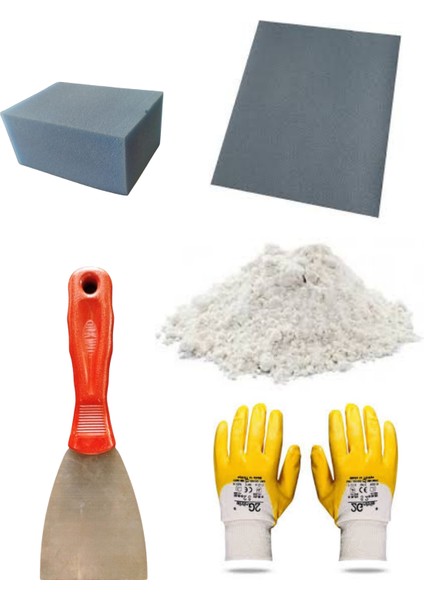 Duvar Tamir Seti 2 kg Sıva Alçısı,spatula,zımpara,sıva Süngeri,eldiven 5 Parça Set