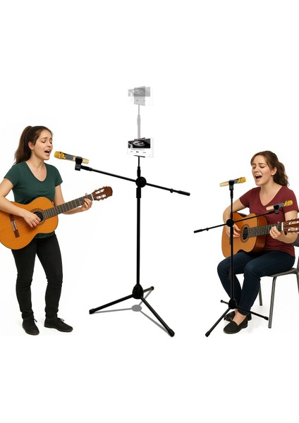 190CM Maksimum Uzunluk Mikrofon Standı Multi Fonksiyonel 2in1 Microphone ve Tablet Stant Katlanabilir Açısı Ayarlanabilir Zemin Üstü - Model 103SP