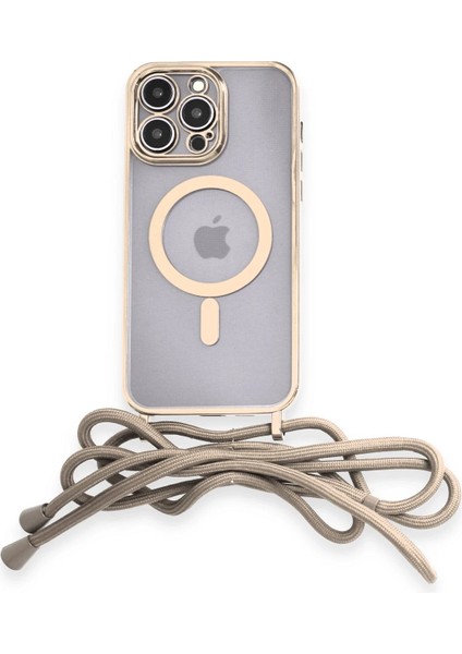 Apple iPhone 13 Pro Max Kılıf Divo Lazer Askılı Magsafe Kapak - Gold Zrnet