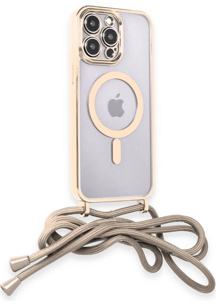Apple iPhone 13 Pro Max Kılıf Divo Lazer Askılı Magsafe Kapak - Gold Zrnet