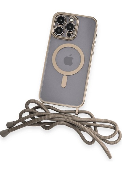 Apple iPhone 13 Pro Max Kılıf Divo Lazer Askılı Magsafe Kapak - Gold Zrnet