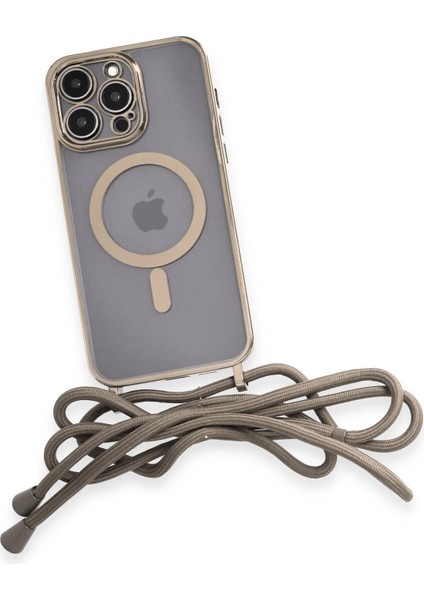 Apple iPhone 13 Pro Max Kılıf Divo Lazer Askılı Magsafe Kapak - Gold Zrnet
