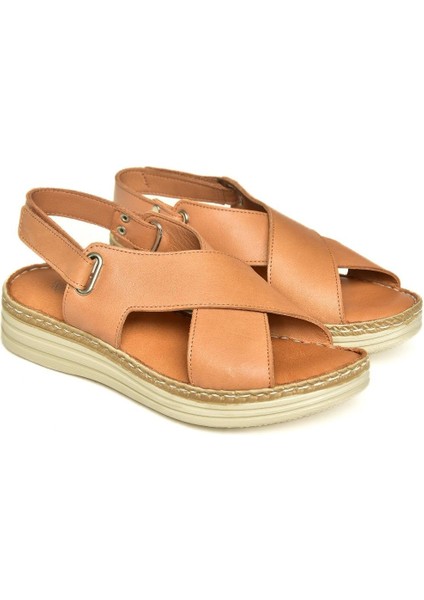 U555240503 Taba Hakiki Deri Kadın Sandalet