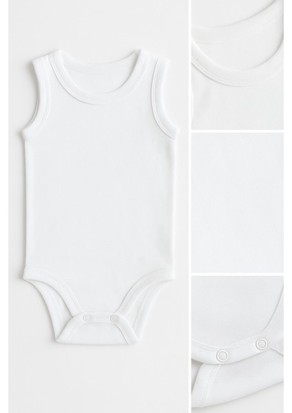 3’lü Beyaz-Sarı-Yeşil Bebek Zıbın Seti | Pamuklu Kolsuz Çıtçıtlı Yazlık Body | Unisex Bebek Badi
