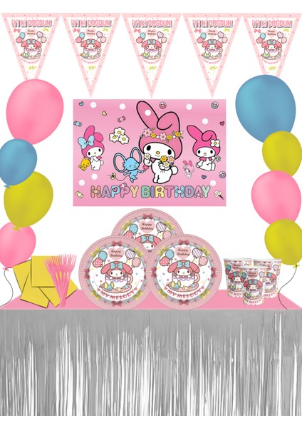 My Melody Afişli Metalize Masa Etekli My Melodi Doğum Günü Parti Malzemeleri Süsleri Seti