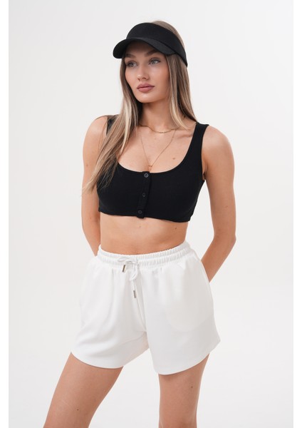 Kadın Modal Şort Beli Lastikli Cepli Şort Modal-Şort