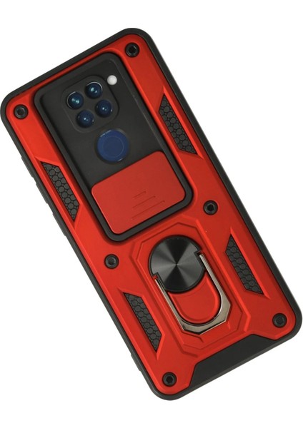 Xiaomi Redmi Note 9 Kılıf Pars Lens Yüzüklü Silikon - Kırmızı Zrnet