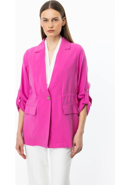 Kadın Beli Bağcıklı Kapak Cepli Ceket 4142 Pink