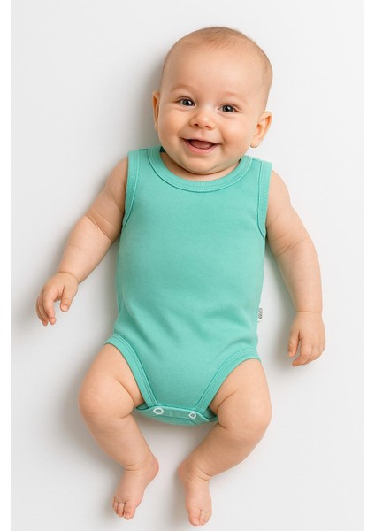 3’lü Bej-Sarı-Yeşil Bebek Zıbın Seti | Pamuklu Kolsuz Çıtçıtlı Yazlık Body | Unisex Bebek Badi