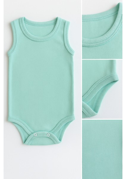 3’lü Bej-Sarı-Yeşil Bebek Zıbın Seti | Pamuklu Kolsuz Çıtçıtlı Yazlık Body | Unisex Bebek Badi