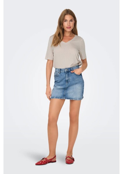 Kadın Onlelıse v Yaka Kısa Kollu T-Shirt 15257390 Bej fiyatları
