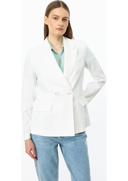 Kadın Kruvaze Yaka Keten Ceket 4018 Ekru fiyatları