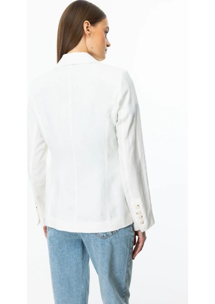 Kadın Kruvaze Yaka Keten Ceket 4018 Ekru fırsatları