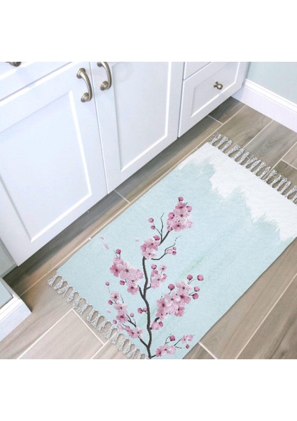 Banyo Halısı Dijital Baskılı Banyo Paspası 50X80 Polyester Kaymaz Tabanlı Duş Paspası Sakura