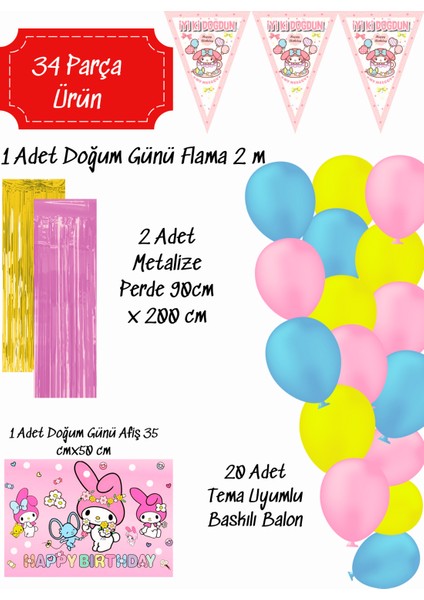 My Melody Perdeli My Melodi Doğum Günü Parti Malzemeleri Süsleri Seti
