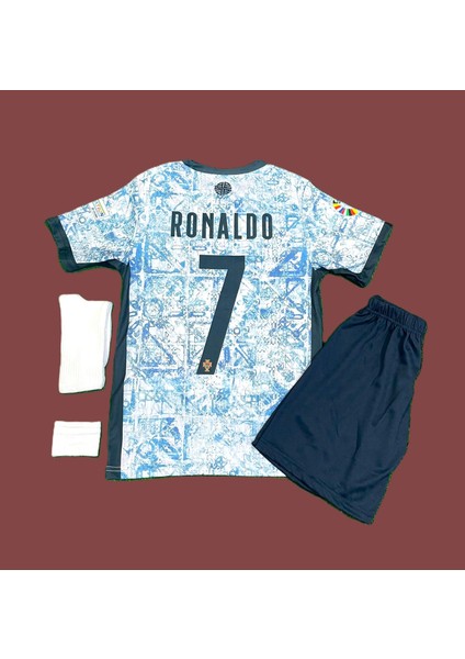 Ronaldoo Mavi-Beyaz Çocuk Formasıçorap+Bileklik Hediye
