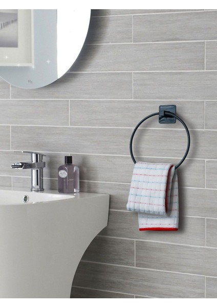Yapışkanlı Kolay Monte Banyo Yuvarlak Siyah Havluluk