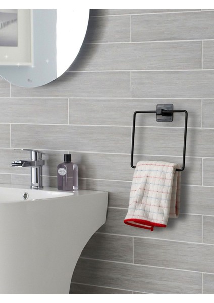 Yapışkanlı Kolay Monte Kare Havluluk Banyo Havluluğu Kare Pratik Askılık