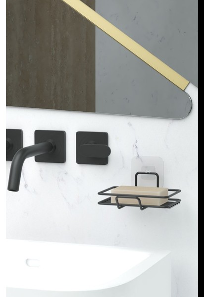 Yapışkanlı Sabunluk Banyo Mutfak Lavabo Metal Katı Sabunluk Siyah