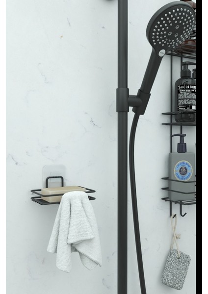 Yapışkanlı Sabunluk Banyo Mutfak Lavabo Metal Katı Sabunluk Siyah