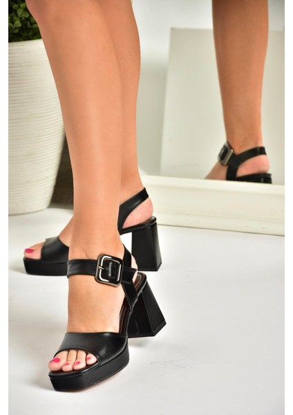 U820009709 Siyah Kalın Topuklu Kadın Ayakkabı fırsatları