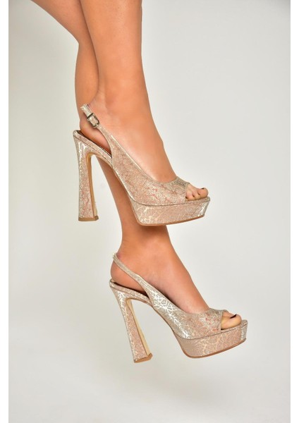 U246483014 Bronz Sim Kalın Topuklu Kadın Abiye Ayakkabı