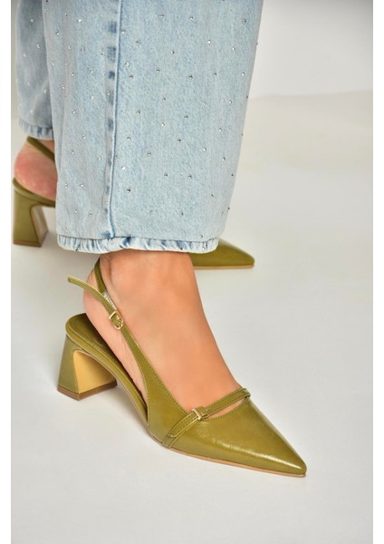 U654078709 Yeşil Kalın Topuklu Kadın Ayakkabı