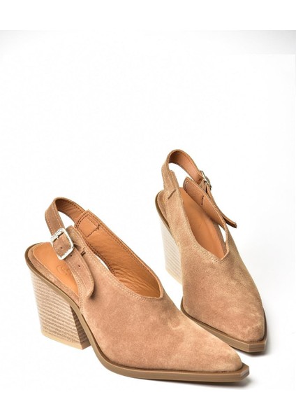 U654304102 Vizon Hakiki Deri Süet Western Topuklu Ayakkabı