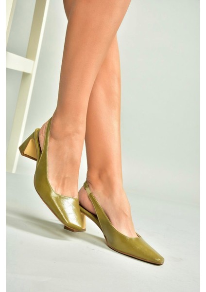 U654080509 Yeşil Kalın Topuklu Kadın Ayakkabı modelleri