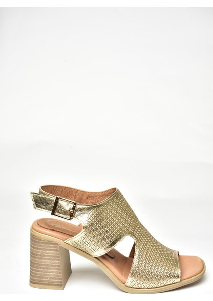 U555630403 Altın Hakiki Deri Kalın Topuklu Sandalet indirimleri