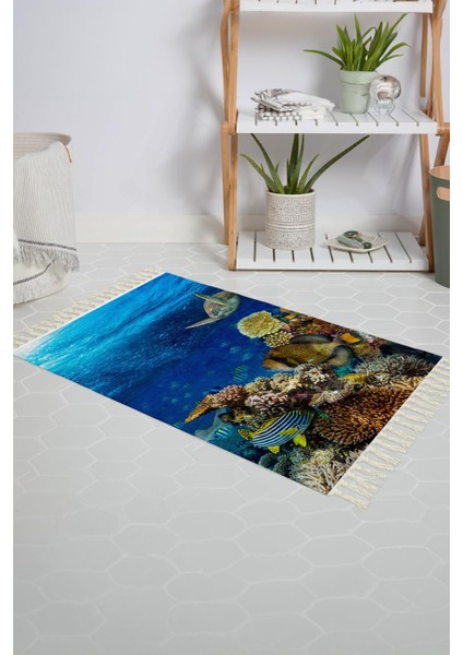 Banyo Halısı Dijital Baskılı Banyo Paspası 50X80 Polyester Kaymaz Tabanlı Duş Paspası Aquarium