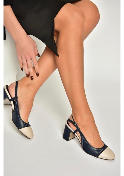 U820025309 Lacivert/ten Kalın Topuklu Kadın Ayakkabı fiyatları