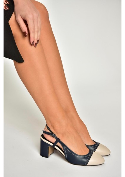 U820025309 Lacivert/ten Kalın Topuklu Kadın Ayakkabı modelleri
