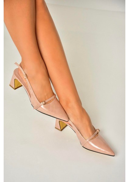 U654078709 Pudra Kalın Topuklu Kadın Ayakkabı