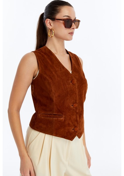 Kadı Hakiki Deri Süet Yelek