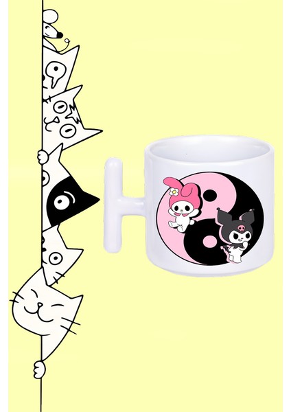 Anime Karakter Kurmi And Melody Tasarım Baskılı Beyaz T Sap Kupa Bardak