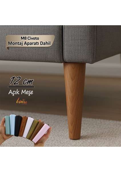 Ahşap Ayak 12 cm 2'li Set Açık Meşe M8 Civatalı Bağlantı Aparatlı Dolap Mobilya Koltuk Kanepe Destek Ayağı Ayakları