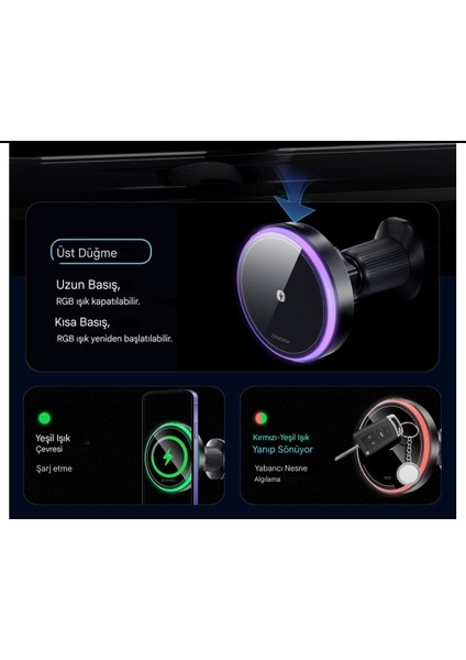 15W Manyetik Magsafeli Şarj+Telefon Tutucu Qi Sertifikalı Kablosuz Araç Şarj iphone Android Tüm Telefonlara Uyumlu Ce Lisanslı Orjinal modelleri