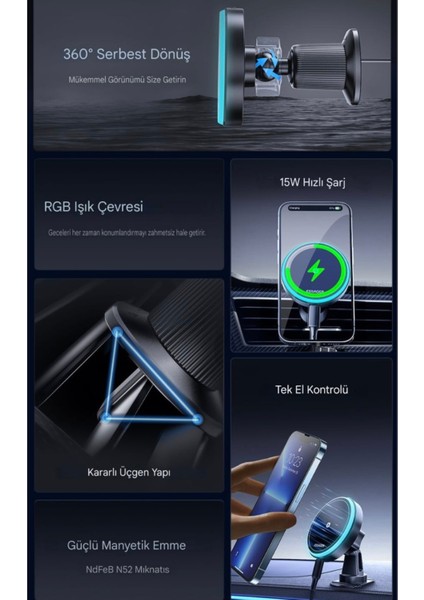 15W Manyetik Magsafeli Şarj+Telefon Tutucu Qi Sertifikalı Kablosuz Araç Şarj iphone Android Tüm Telefonlara Uyumlu Ce Lisanslı Orjinal fırsatları