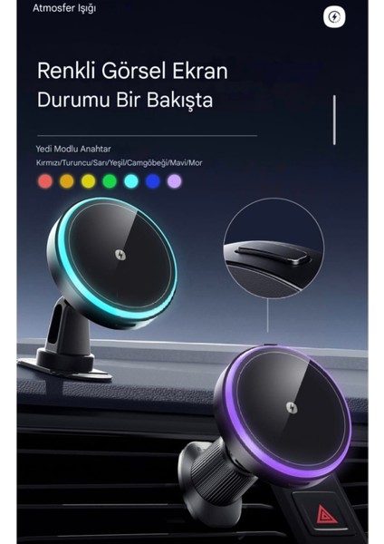 15W Manyetik Magsafeli Şarj+Telefon Tutucu Qi Sertifikalı Kablosuz Araç Şarj iphone Android Tüm Telefonlara Uyumlu Ce Lisanslı Orjinal