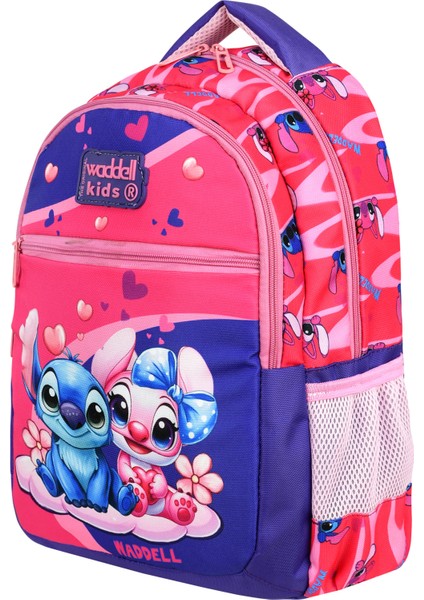 Stitch Temalı Stiç Desenli Kombin Ilkokul Çantası ve Beslenme Çantası ve Kalemlik
