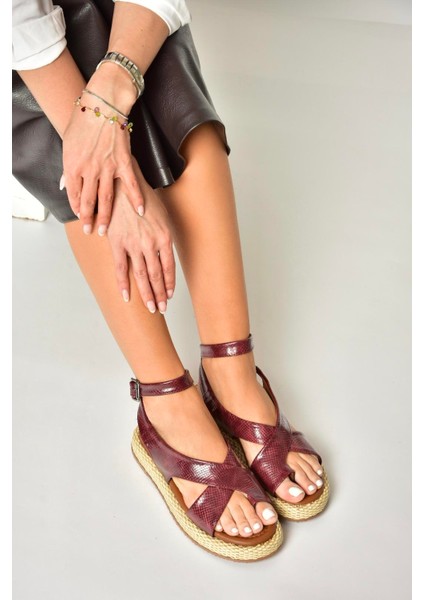 U973264507 Bordo Yılan Baskı Kadın Sandalet modelleri