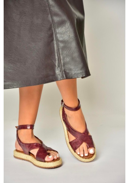U973264507 Bordo Yılan Baskı Kadın Sandalet fırsatları