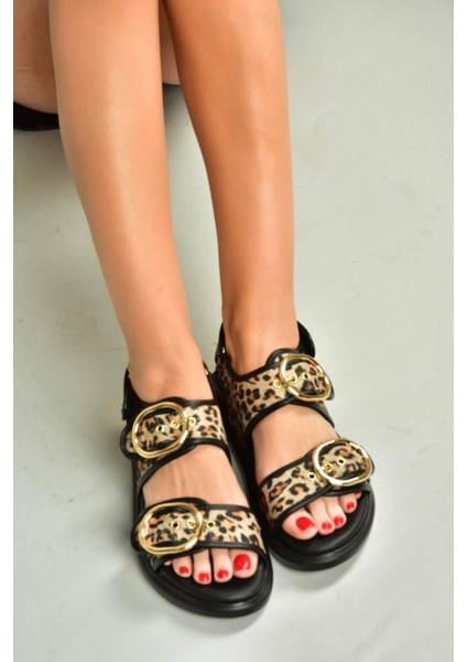 U725092117 Siyah Leopar Hasır Kadın Sandalet fırsatları