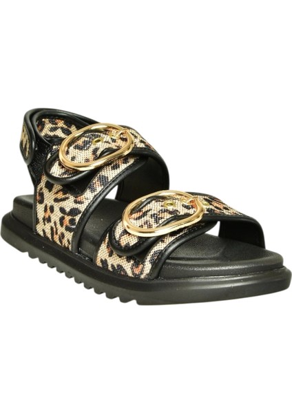 U725092117 Siyah Leopar Hasır Kadın Sandalet indirimleri