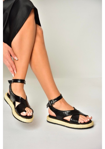 U973264507 Siyah Yılan Baskı Kadın Sandalet modelleri