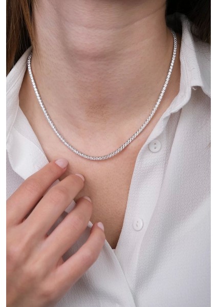 14 Ayar Beyaz Altın 3mm Su Yolu Kolye 645