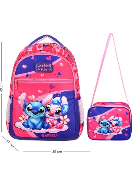Stitch Temalı Stiç Desenli Ilkokul Sırt Çantası ve Beslenme Çantası