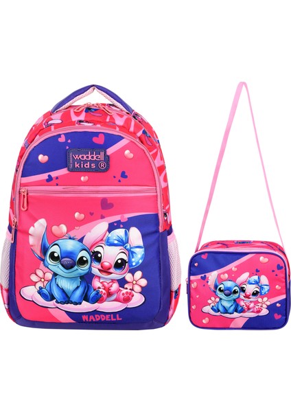 Stitch Temalı Stiç Desenli Ilkokul Sırt Çantası ve Beslenme Çantası
