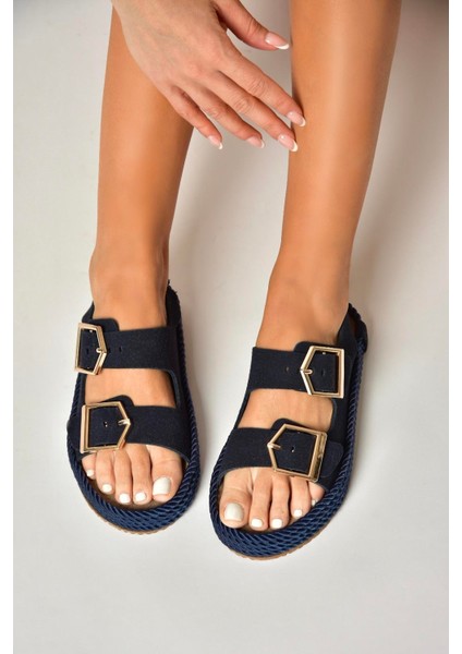 U596330302 Lacivert Süet Kadın Sandalet modelleri